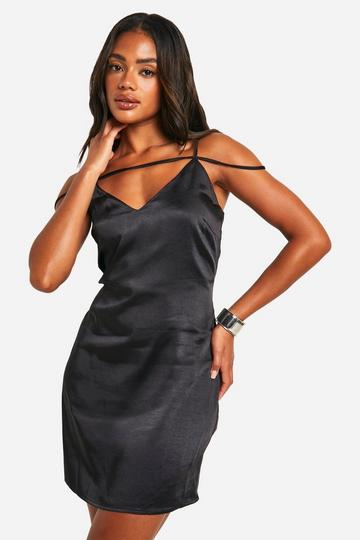 Satin Strappy Mini Dress black