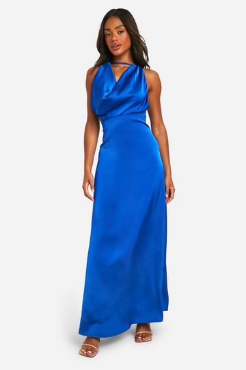 Satin Cowl Front Maxi Dress cobalt