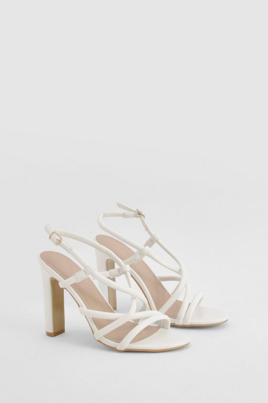 White Strappy Cross Over Block Heels image number 1