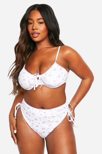 Pink Plus Ditsy Tie Front Bikini Set