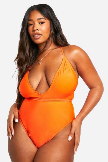 Plus Plunge Tie Waist Swimsuit orange