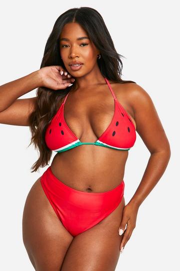 Plus Watermelon Halter Bikini Set red