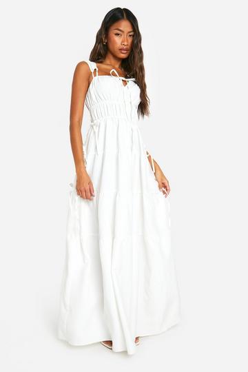 White Shirred Tiered Maxi Dress