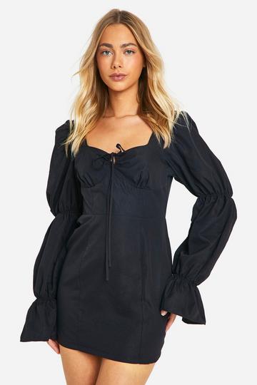 Puff Sleeve Mini Dress black