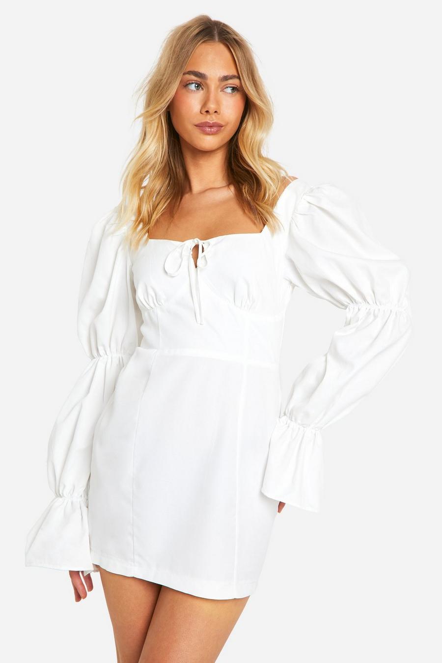 White Puff Sleeve Mini Dress 