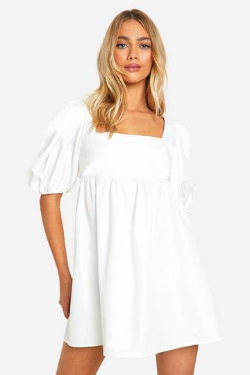 Puff Sleeve Tie Back Mini Dress white