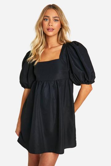 Puff Sleeve Tie Back Mini Dress black