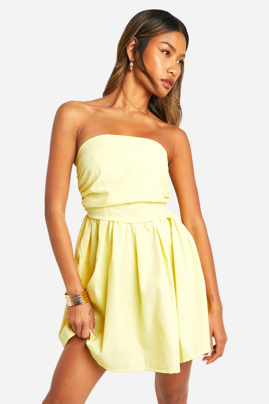 Lemon Ruched Bandeau Mini Dress