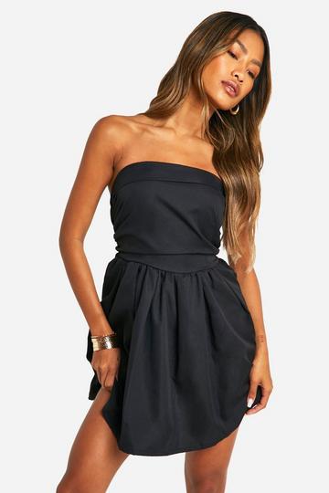 Black Ruched Bandeau Mini Dress