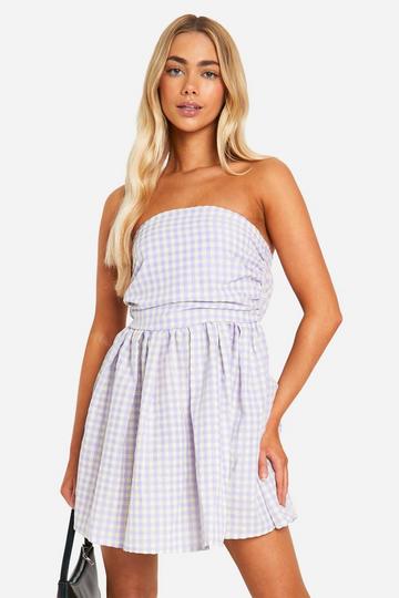 Gingham Ruched Bandeau Mini Dress lilac