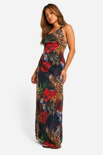 Petite Chiffon Luipaardprint Maxi Jurk Met Riem Detail black