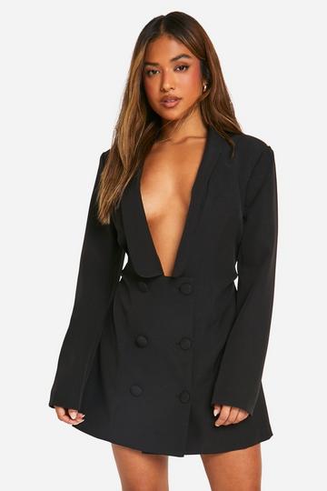 Petite Tailored Plunge Skort Romper black