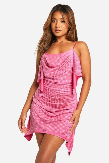 Petite Hot Fix Draped Mini Dress hot pink