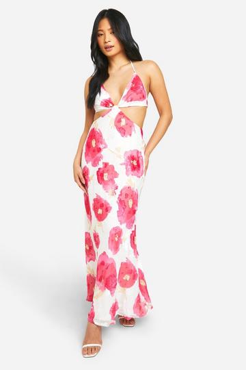 White Petite Chiffon Jacquard Floral Cut Out Maxi Dress