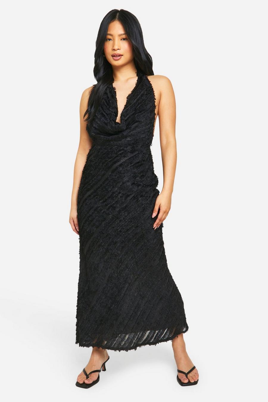 Black Petite Cowl Textured Maxi Dress image number 1