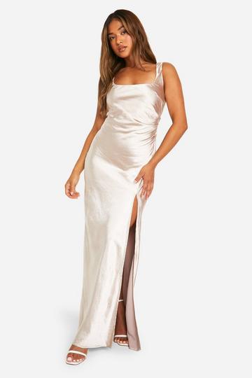 Petite Bridesmaid Satin Square Neck Maxi Dress oyster