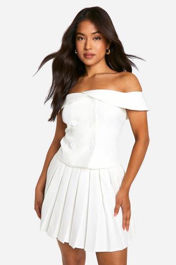 Petite Woven Pleated Mini Skirt ivory