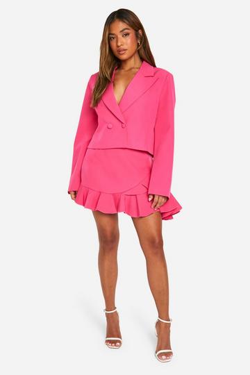 Petite Geweven Mini Rokje Met Geplooide Zoom hot pink