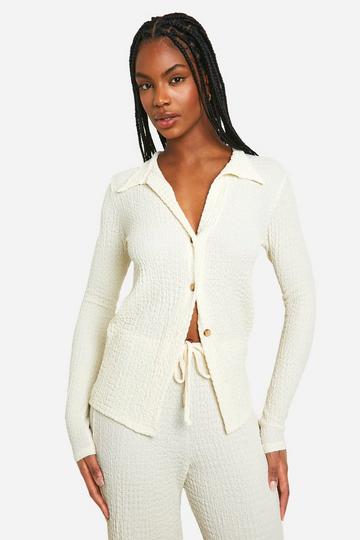 Tall Textured Crinkle Button Shirt ecru