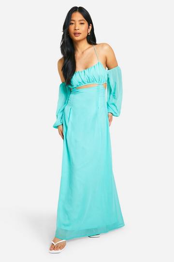 Blue Petite Cut Out Detail Chiffon Maxi Dress