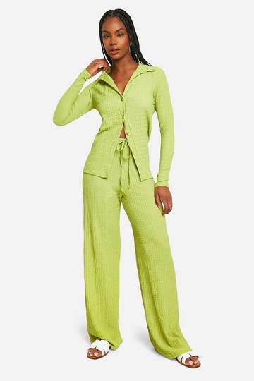 Tall Textured Crinkle Wide Leg Trousers lime