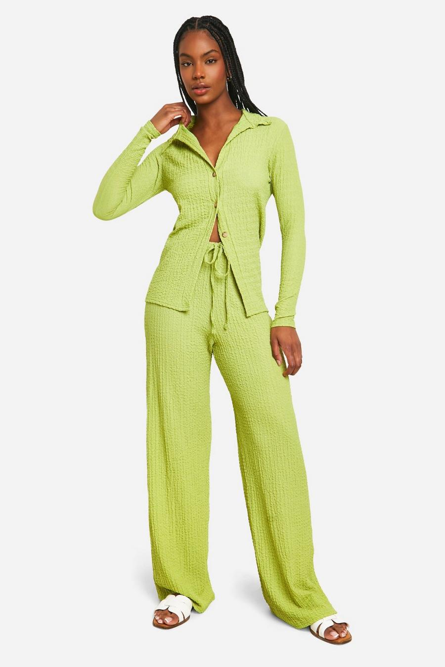 Lime Tall Textured Crinkle Wide Leg Pants image number 1
