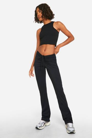 Black Tall Cotton Elastane Ruched Waist Straight Leg Pants