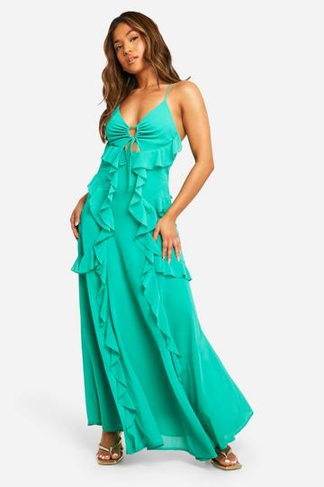 Petite Strappy Cut Out Ruffle Front Maxi Dress turquoise