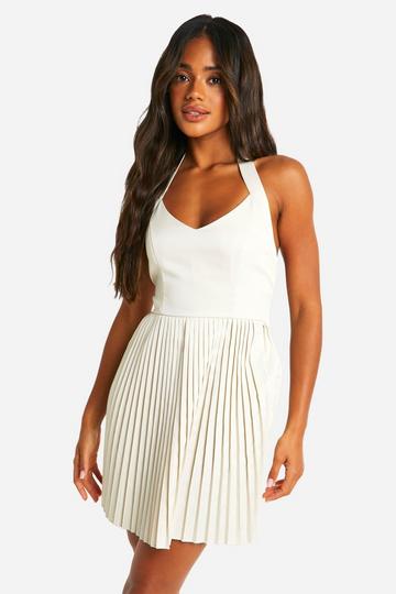 Pleated Skirt Halter Mini Dress stone