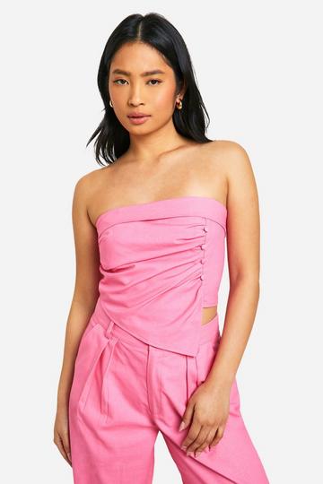 Pink Petite Tailored Bandeau Linen Look Top