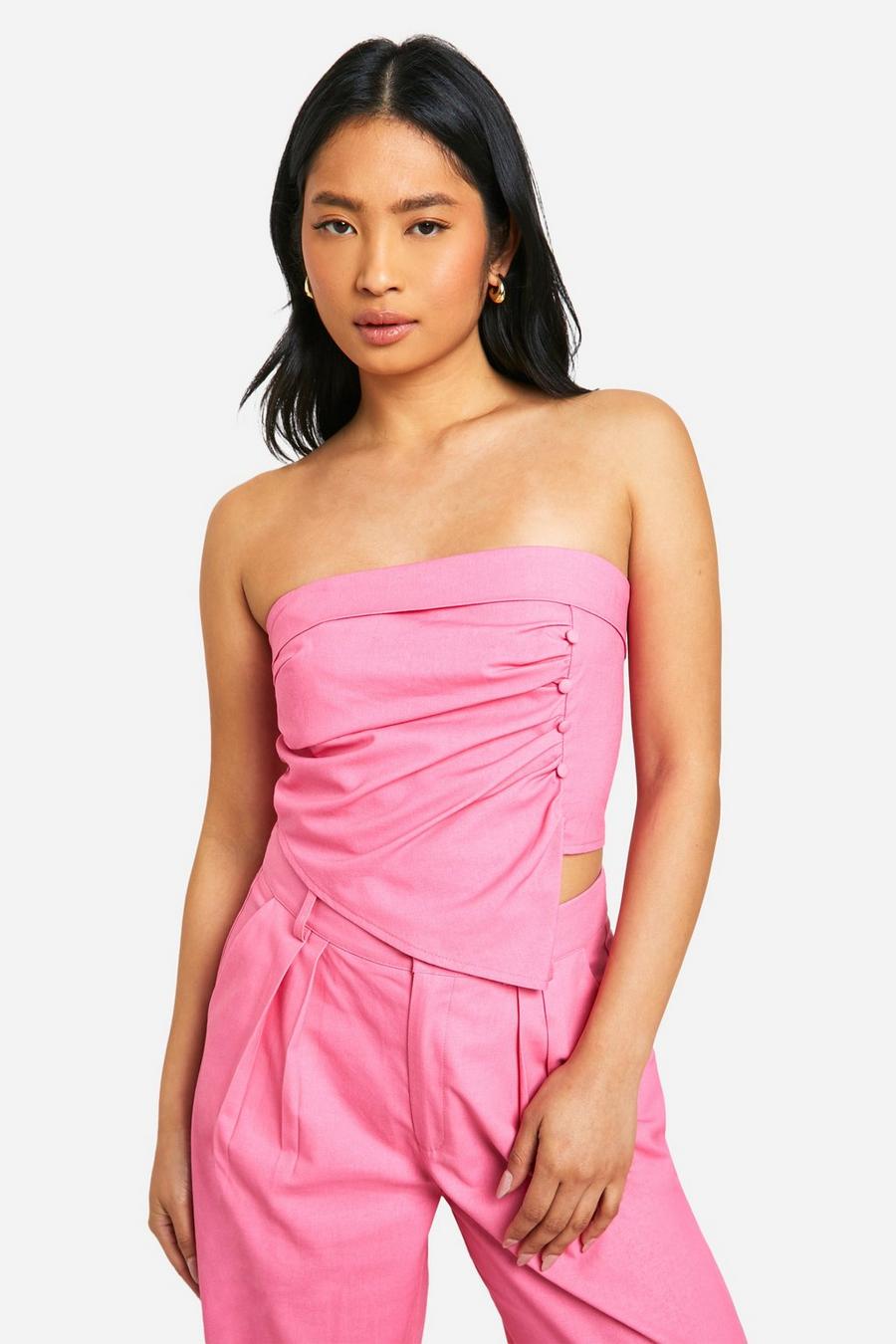 Hot pink Petite Tailored Bandeau Linen Look Top 