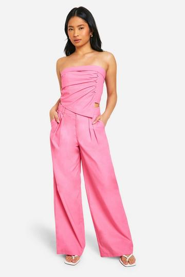 Petite Linen Look Tailored Wide Leg Trouser hot pink