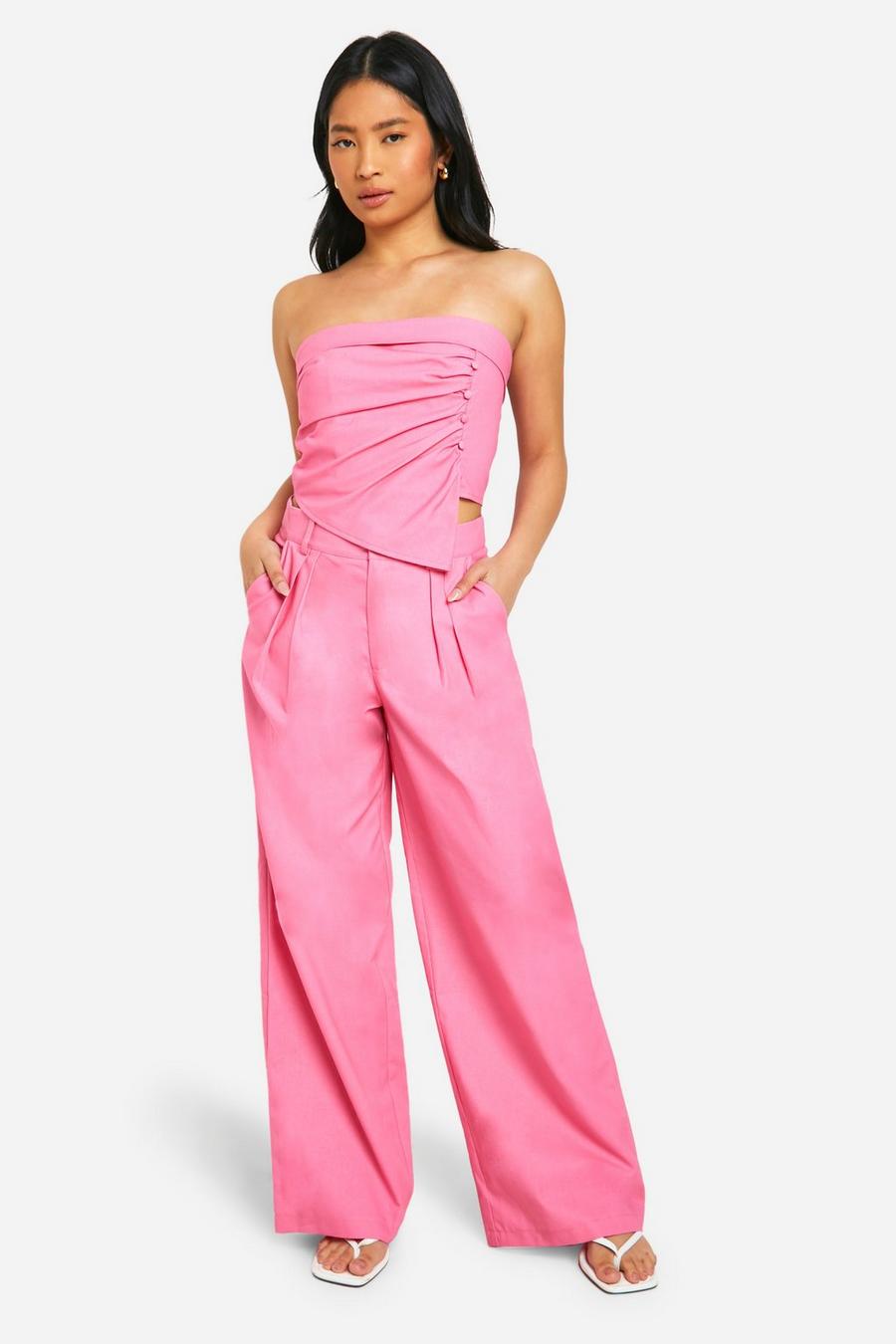 Pantalón Petite entallado efecto lino con pernera ancha, Hot pink