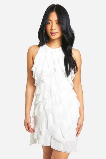 Petite Chiffon Ruffle Micro Mini Dress white