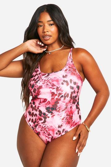 Plus Abstract Animal Strappy Swimsuit pink