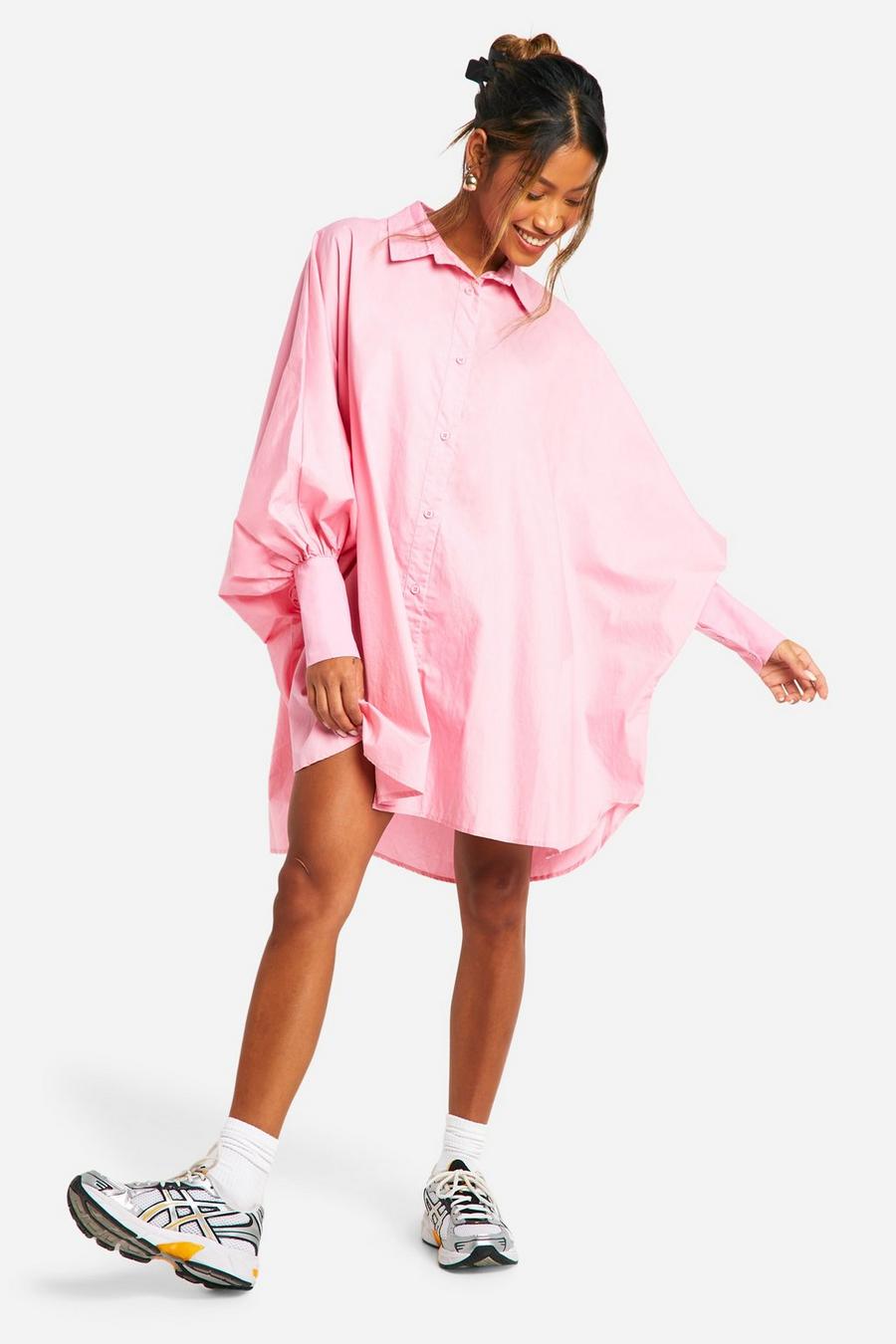 Pink Oversized Cotton Shirt Dress image number 1