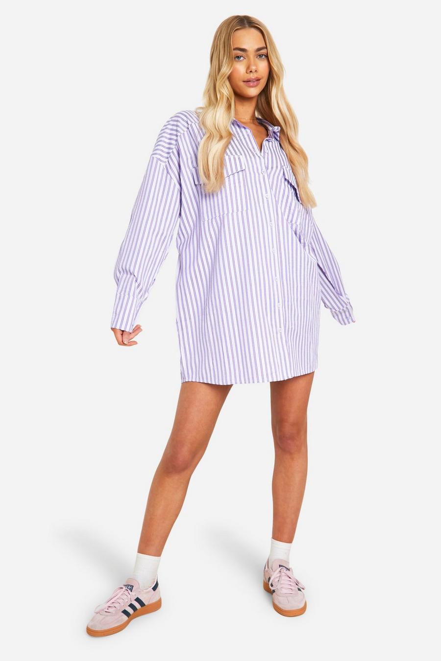 Lilac Oversized Pocket Shirt Dress