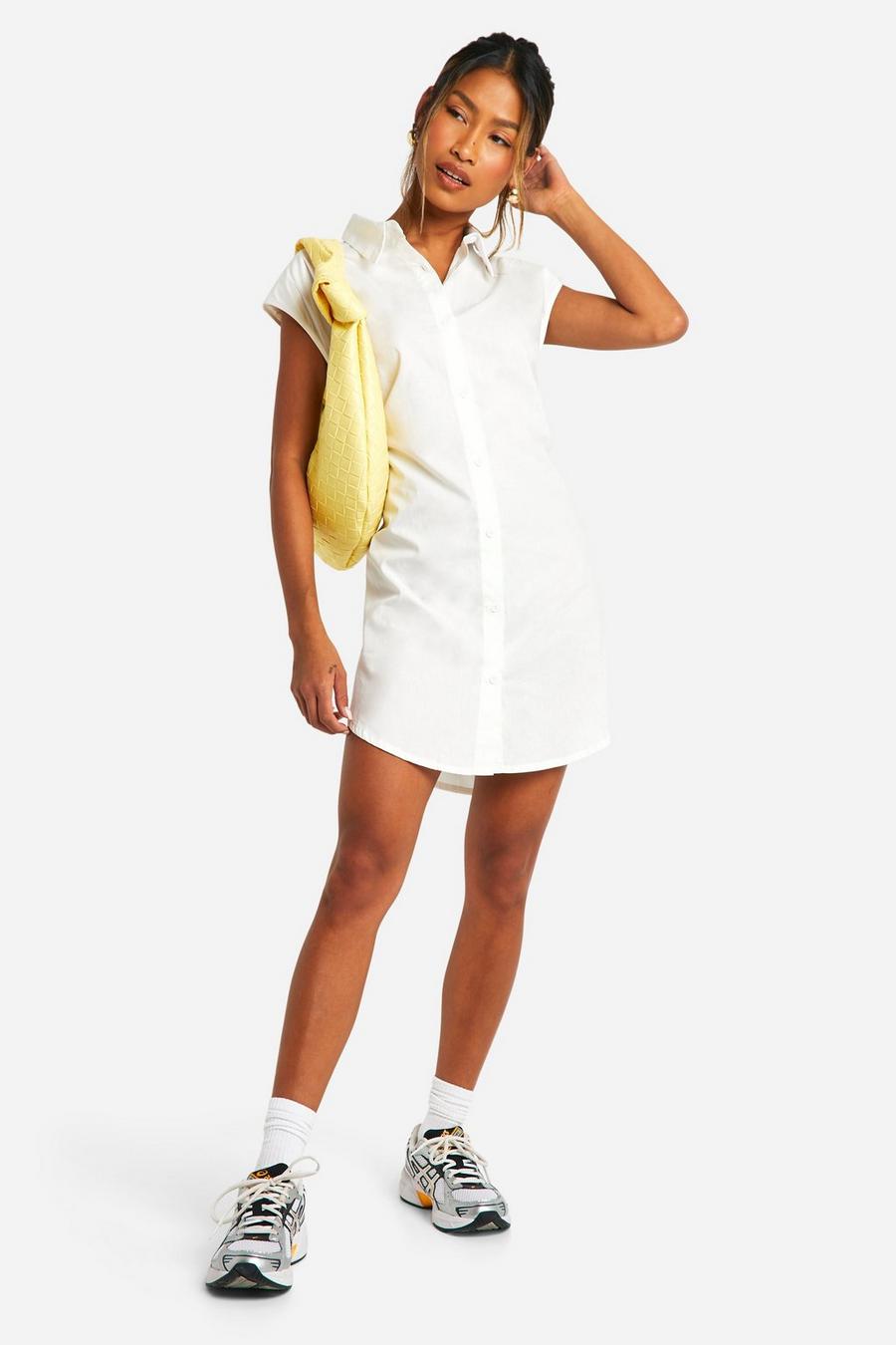White Sleeveless Poplin Shoulder Pad Dress image number 1