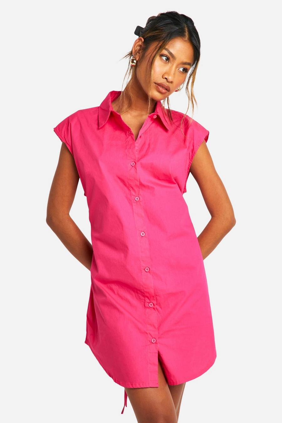 Hot pink Sleeveless Poplin Shoulder Pad Dress