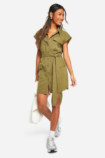 Sleeveless Utility Shirt Dress khaki