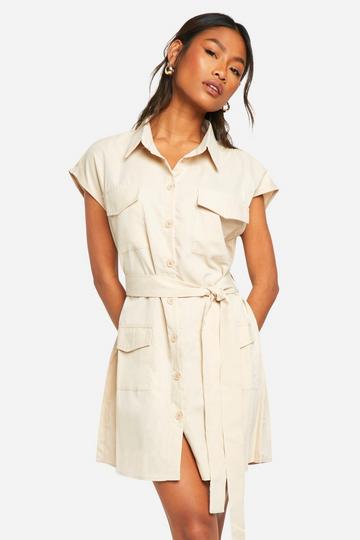 Sleeveless Utility Shirt Dress stone