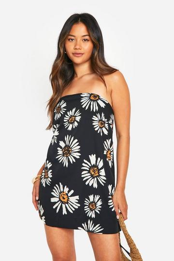 Bandeau Bloemenprint Mini Jurk black