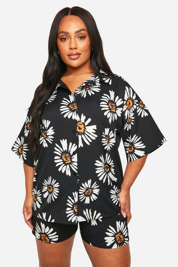 Black Plus Daisy Floral Shirt