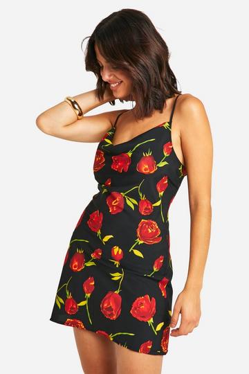 Rose Floral Mini Dress black