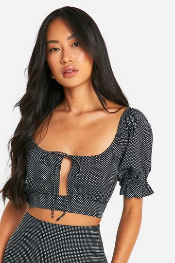 Black Polka Dot Crop Top