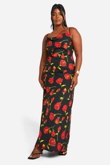 Plus Rose Floral Maxi Dress black