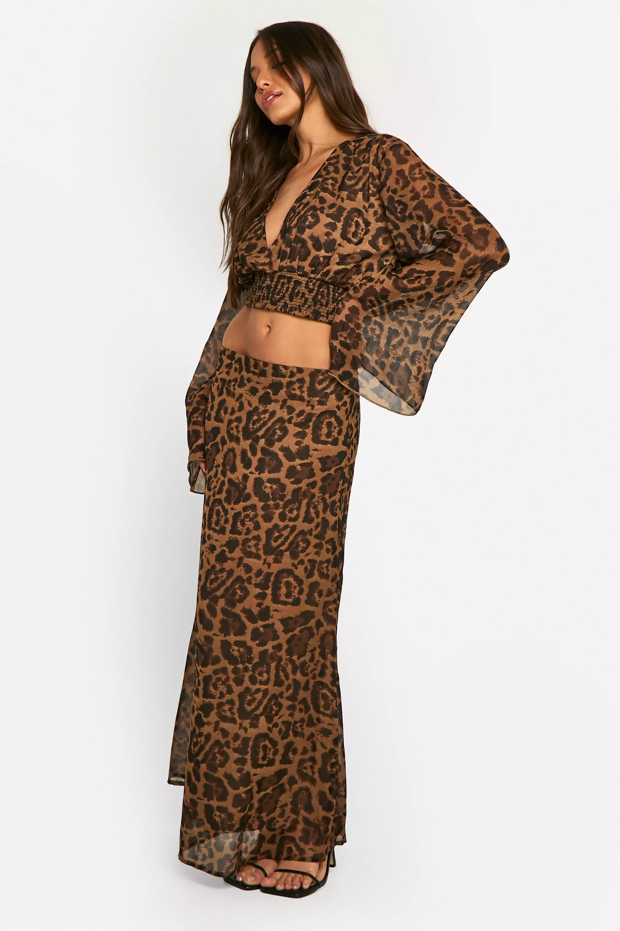 Brown Leopard Print Maxi Skirt alternative image