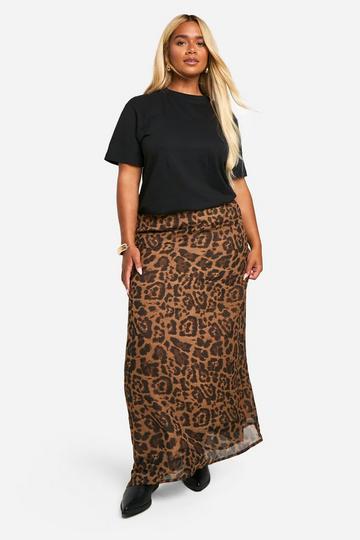 Plus Dierenprint Maxi Rok brown