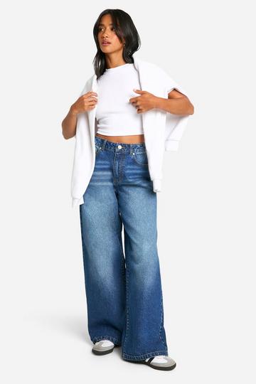 Petite Basics High Waisted Super Wide Leg Jeans mid blue