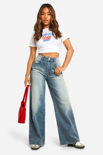 Petite 28 Inch Basics High Waisted Wide Leg Jeans ice blue